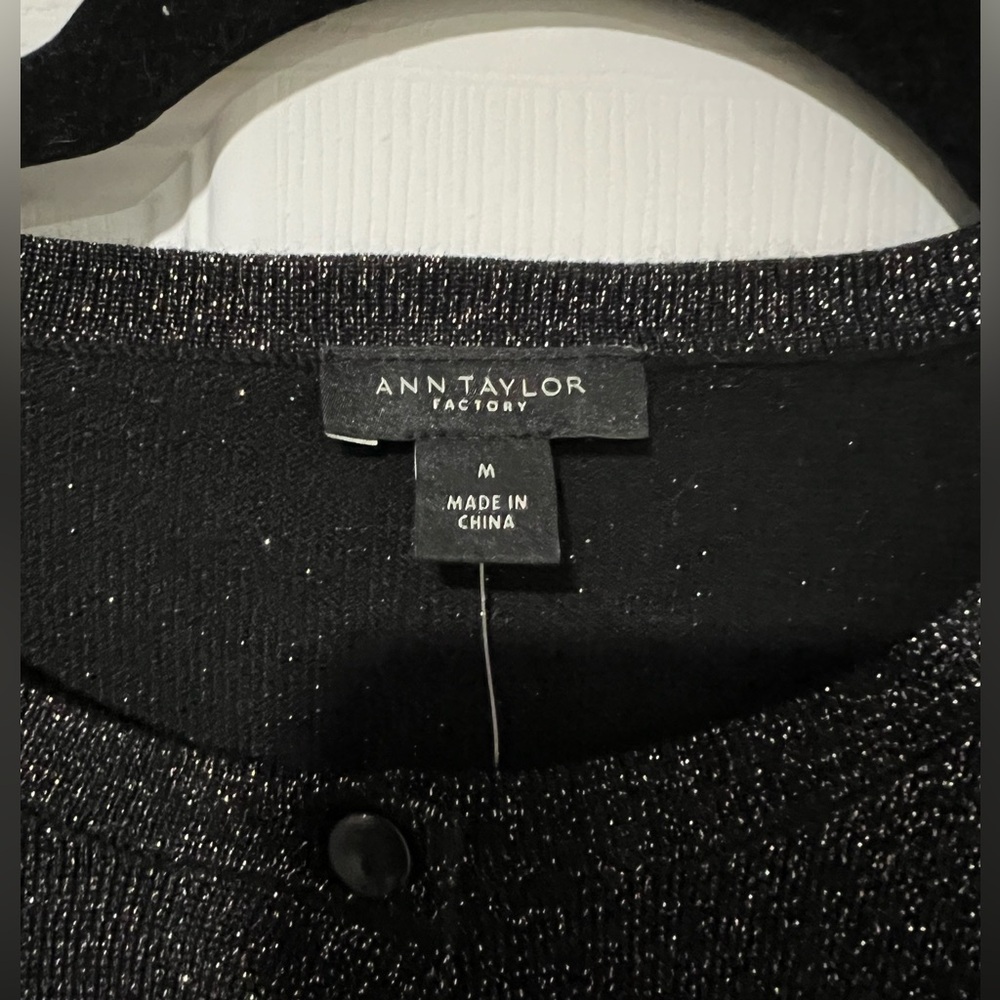 Ann Taylor Long Sleeve Button Up Cardigan Sweater Medium Black Metallic Sparkle - Picture 4 of 6